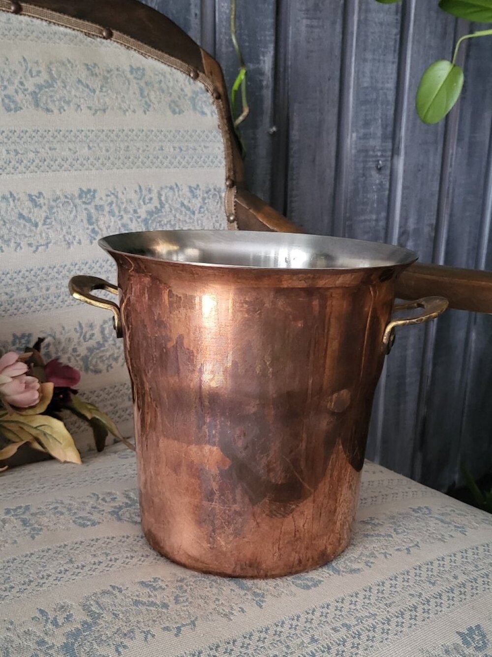 VINTAGE Copper Wine Chiller Ice Bucket Brass Handles Stainless Lining